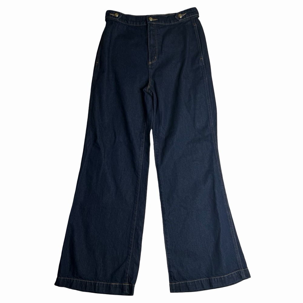 Ann Taylor LOFT Womens Dark Wash Wide Leg Denim Trouser Jeans Size 2